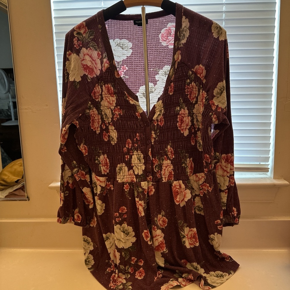 Torrid Burgundy Floral Blouse